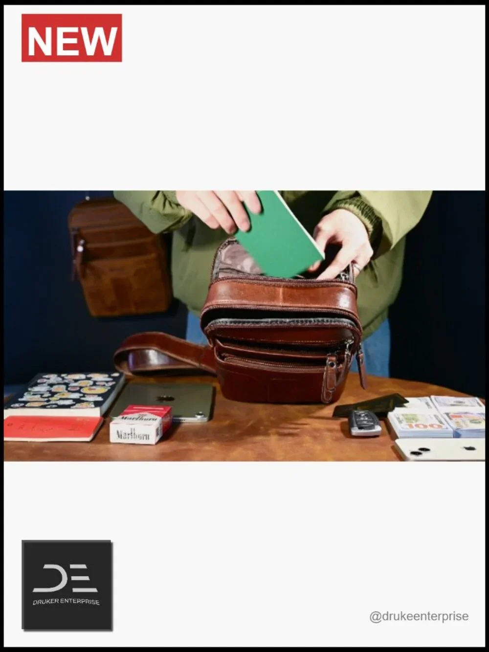 Genuine Leather Small Messenger Bag Sling Shoulder Crossbody for Men